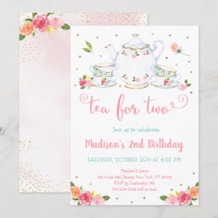 Invitación Té Para Dos Fiestas De Té Floral De Oro Rosa Cumpl