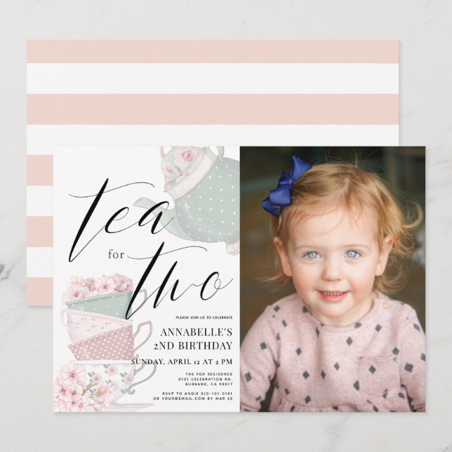 Invitación Té para dos Fiestas de té foto de cumpleaños (Anverso / Reverso)