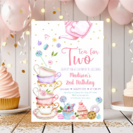 Invitación Té Para Dos Fiestas De Té Rosado Cumpleaños