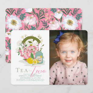 Invitación Té para dos Fiestas florales de té Foto cumpleaños