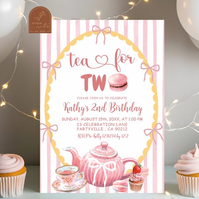 Invitación Té para Dos Ilustración Rosa y Original 2º Cumplea (Subido por el creador)