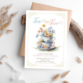 Invitación Té para dos jardineras de flores de té cumpleaños