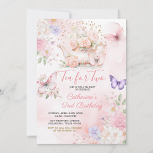 Invitación Té Para Dos Mariposa Cumpleaños Rosa Purpura 