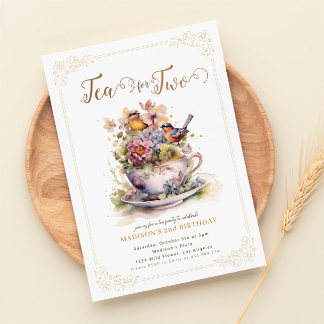 Invitación Té para dos pájaros floridos fiesta de cumpleaños (Subido por el creador)