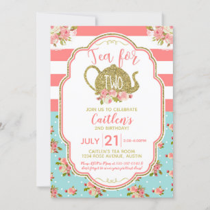 Invitación Té Para Dos Purpurinas De Oro Rosado Cumpleaños
