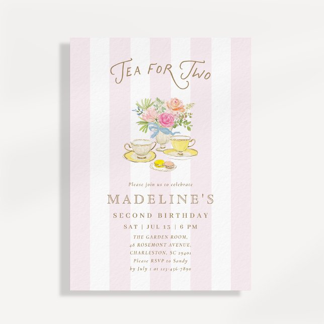 Invitación Té para Dos Rayas Rosas Fiesta de Cumpleaños Númer (Subido por el creador)