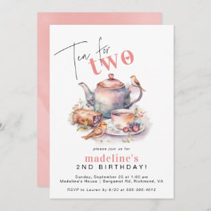 Invitación Té para dos   Segundo cumpleaños de los Chicas de