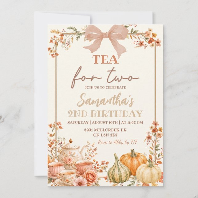 Invitación Té para Dos Segundo Cumpleaños Otoño Coquette (Anverso)