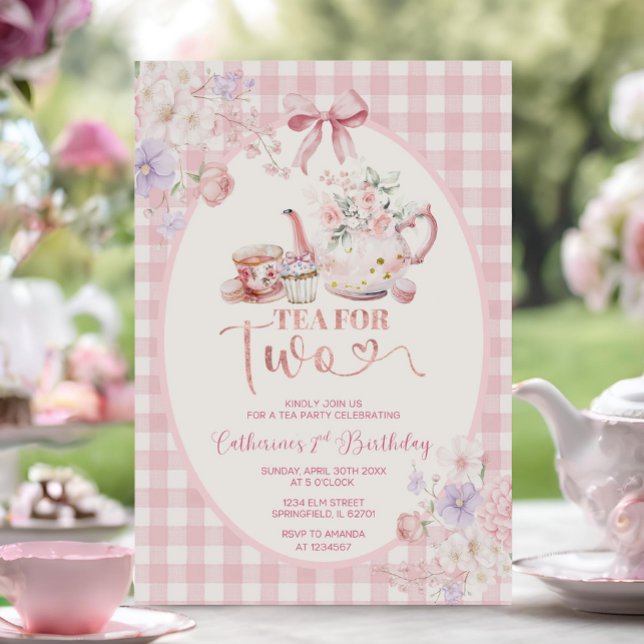Invitación Té Para Dos Tetera Floral Rosa Fiesta Cumpleaños 2 (Subido por el creador)