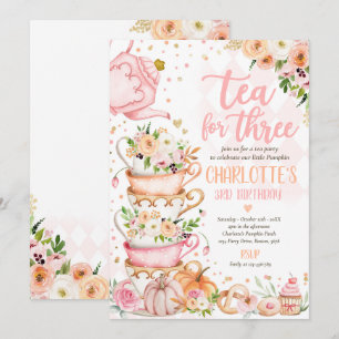 Invitación Té Para La Calabaza De La Fiesta De Los Tres Cumpl