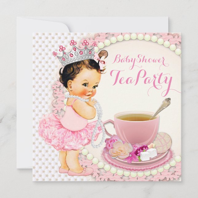Invitación Té para la Ducha de Bebé de Niña (Anverso)