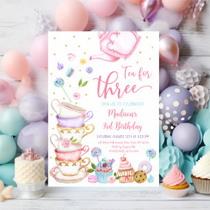 Invitación Té para tres Fiestas de té rosado Cumpleaños