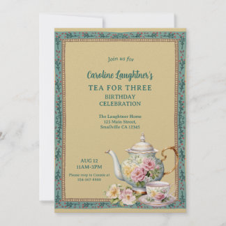 Invitación Té para tres jardín de flores cumpleaños