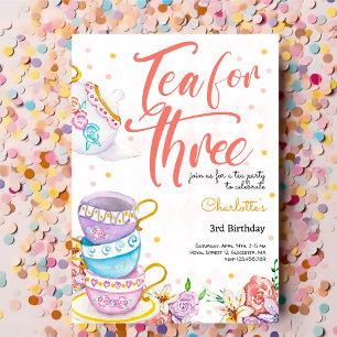 Invitación Té para tres, tercer cumpleaños
