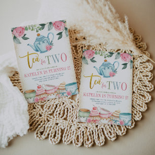 Invitación Té por dos cumpleaños florales