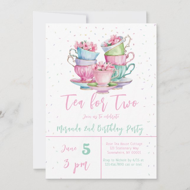 Invitación Té por dos elegantes fiestas de cumpleaños de Chic (Anverso)