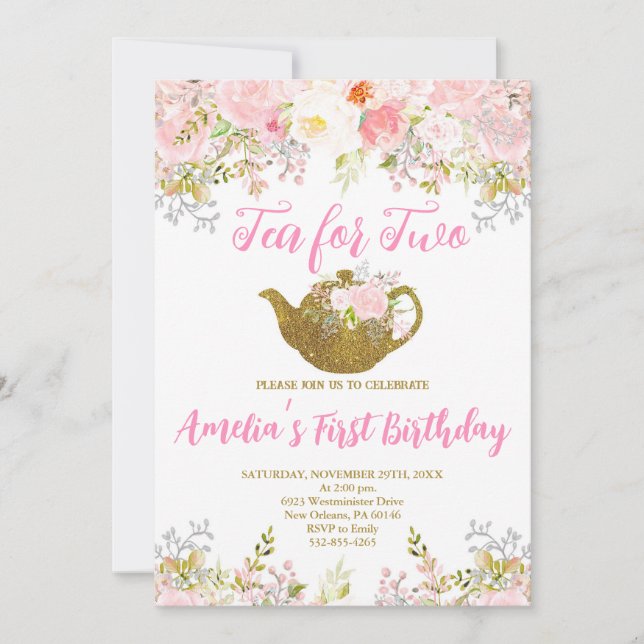 Invitación Té Por Dos Invitaciones, Segundo Cumpleaños Del Fi (Anverso)