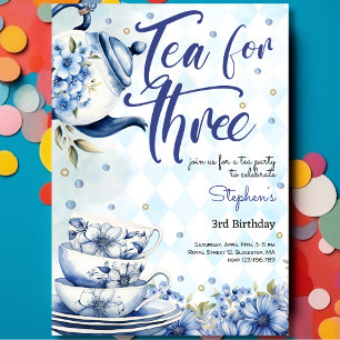 Invitación Té por tres años, tercer cumpleaños para los niños