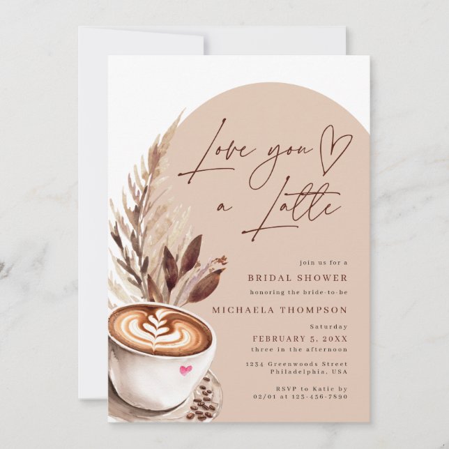Invitación Te quiero una ducha de novia de café de latte (Anverso)