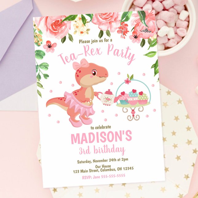 Invitación Té-Rex Tutú Fiesta Dinosaurio Niña Rosa Cumpleaños (Subido por el creador)