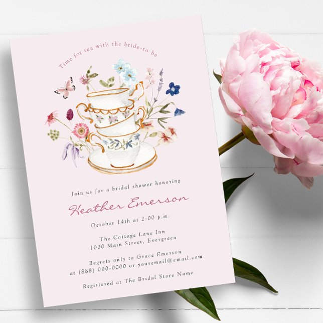 Invitación Té Rosa Despedida de Soltera (Tea Pink Bridal Shower Invitation by Painted Paperie
)