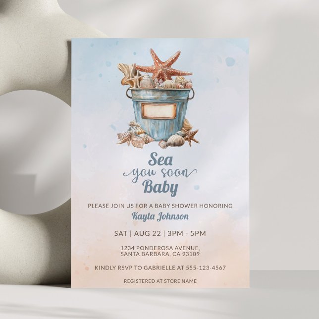 Invitación Te Vemos Pronto Baby Shower Rústico Acuarela Coste (Subido por el creador)