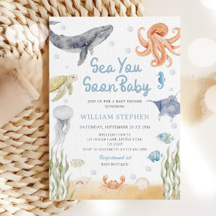 Invitación Te Vemos Pronto Bebé Animales del Océano Baby Show