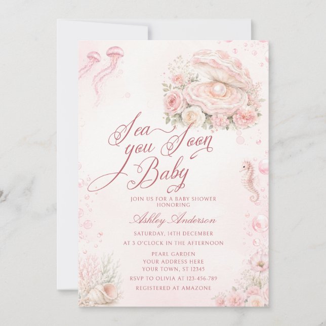 Invitación Te Vemos Pronto Chica Costera Baby Shower (Anverso)
