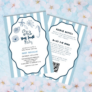 Invitación Te Vemos Pronto Conchas Marinas Azules Bebé Dulce