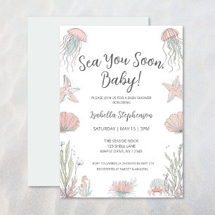 Invitación Te Vemos Pronto Cute Fiesta de Bebé Costera Dibuja