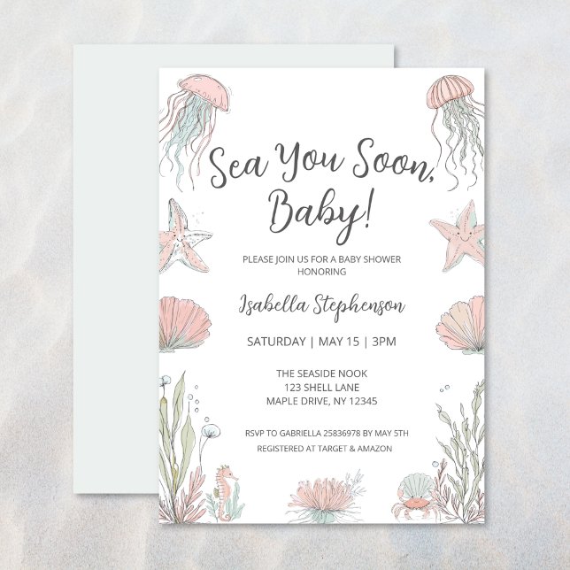 Invitación Te Vemos Pronto Cute Fiesta de Bebé Costera Dibuja (Subido por el creador)