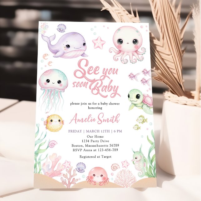 Invitación Te Vemos Pronto Fiesta de Bebé Animales del Océano (Subido por el creador)