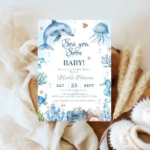 Invitación Te Vemos Pronto Fiesta de Bebé Caracoles Marinos