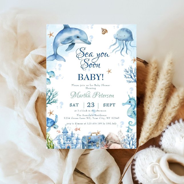 Invitación Te Vemos Pronto Fiesta de Bebé Caracoles Marinos (Subido por el creador)