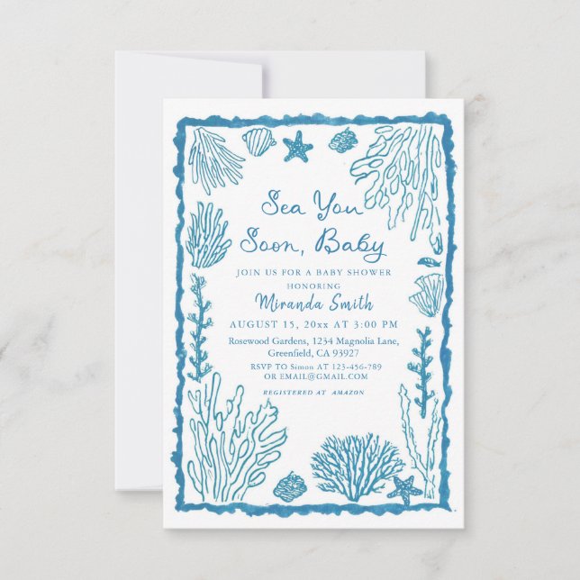 Invitación Te Vemos Pronto Fiesta de Bebé Costera (Anverso)