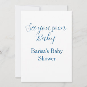 Invitación te veo pronto baby shower azul nombre fecha simple