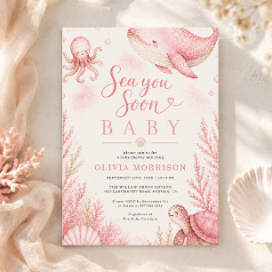 Invitación Te Veo Pronto Bebé Fiesta de Bebé Niña Océano Rosa