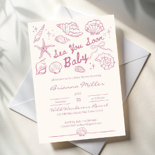 Invitación Te veo pronto conchas de playa chicas baby shower