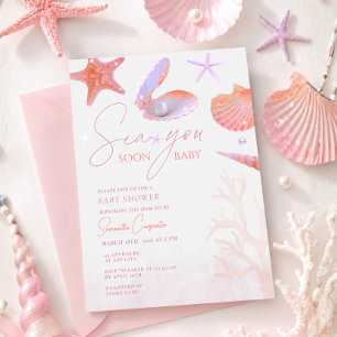 Invitación Te veo pronto coral púrpura estética baby shower