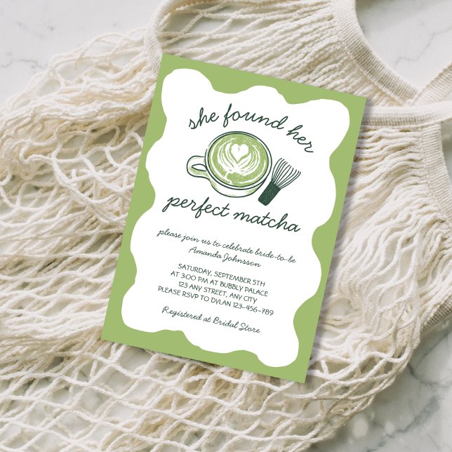 Invitación Té Verde Matcha Perfecto para Despedida de Soltera (Perfect Matcha Green Tea Hand Drawn Bridal Shower Invitation)