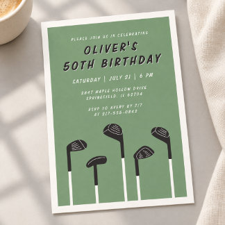 Invitación Té verde salvia minimalista cumpleaños golf modern