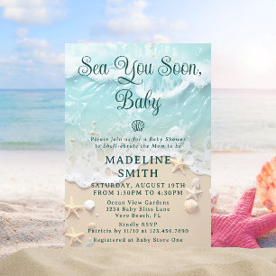 Invitación Te Veré Pronto Baby Azul Tan Océano Playa Baby Sho