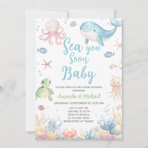 Invitación Te Veré Pronto Bebé Bajo el Mar Fiesta para el Beb