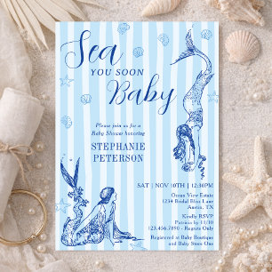 Invitación Te Veré Pronto Bebé Camiseta Vintage Sirena Azul B