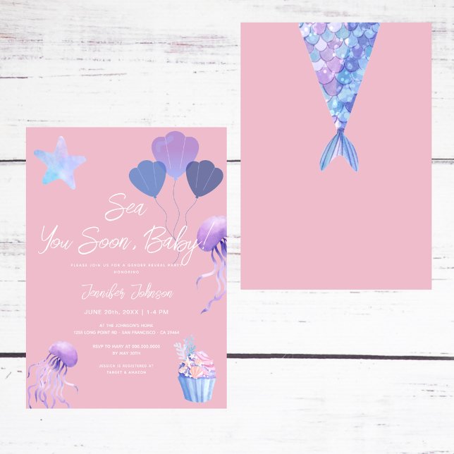 Invitación Te Veré Pronto Bebé Océano Rosa Fiesta de Bebé (Subido por el creador)