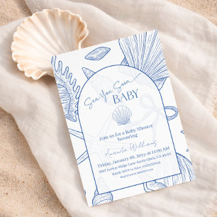 Invitación Te Veré Pronto Chico Azul Bajo La Ducha De Bebé