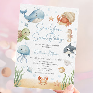Invitación Te Veremos Pronto Bebé Bajo el Mar Fiesta de Bebé