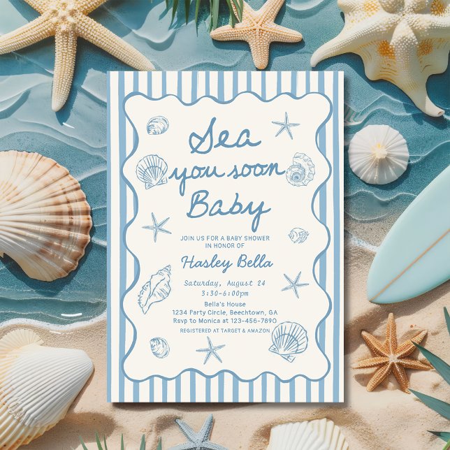 Invitación Te Veremos Pronto Bebé Caracol Concha de Playa Bab (Subido por el creador)