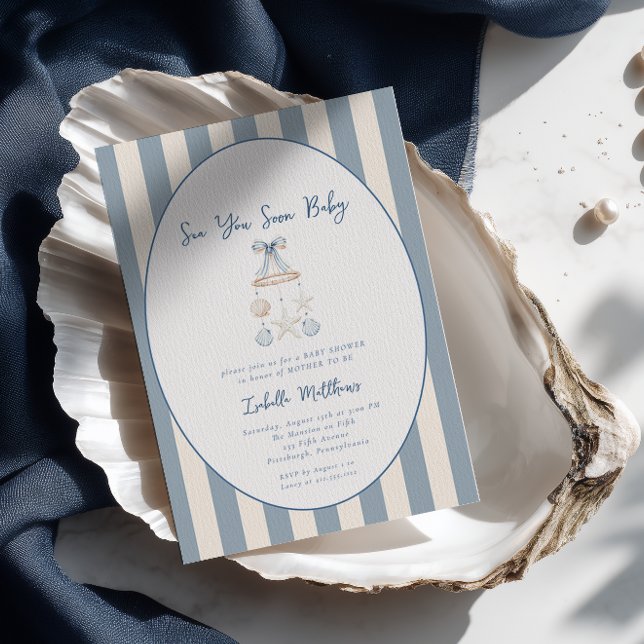 Invitación Te Veremos Pronto, Bebé, Fiesta de Bienvenida Cost (Sea You Soon Baby Coastal Baby. Shower Invitation )