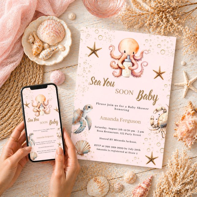 Invitación Te Veremos Pronto fiesta de bebé de niña rosa (Subido por el creador)